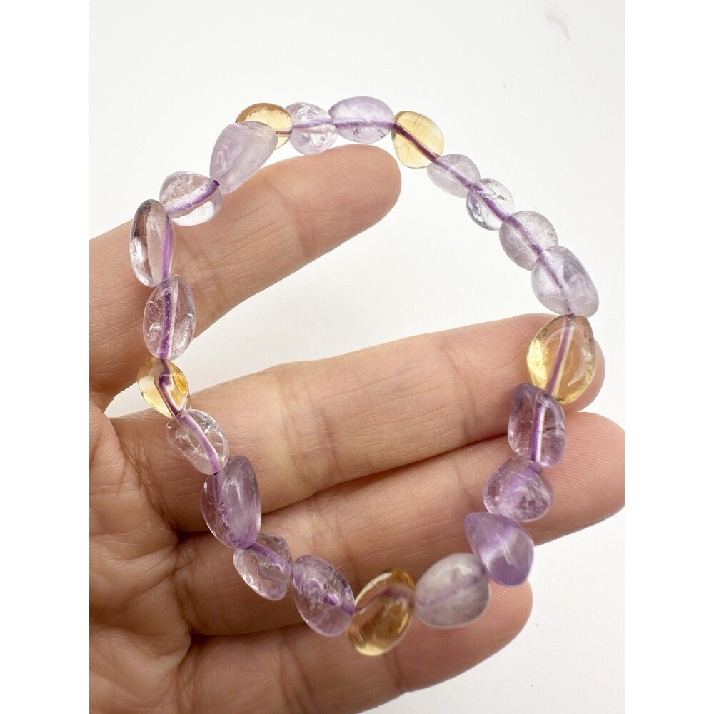 Natural Polished Amethyst Citrine Bead Bracelet Elastic Stretchy